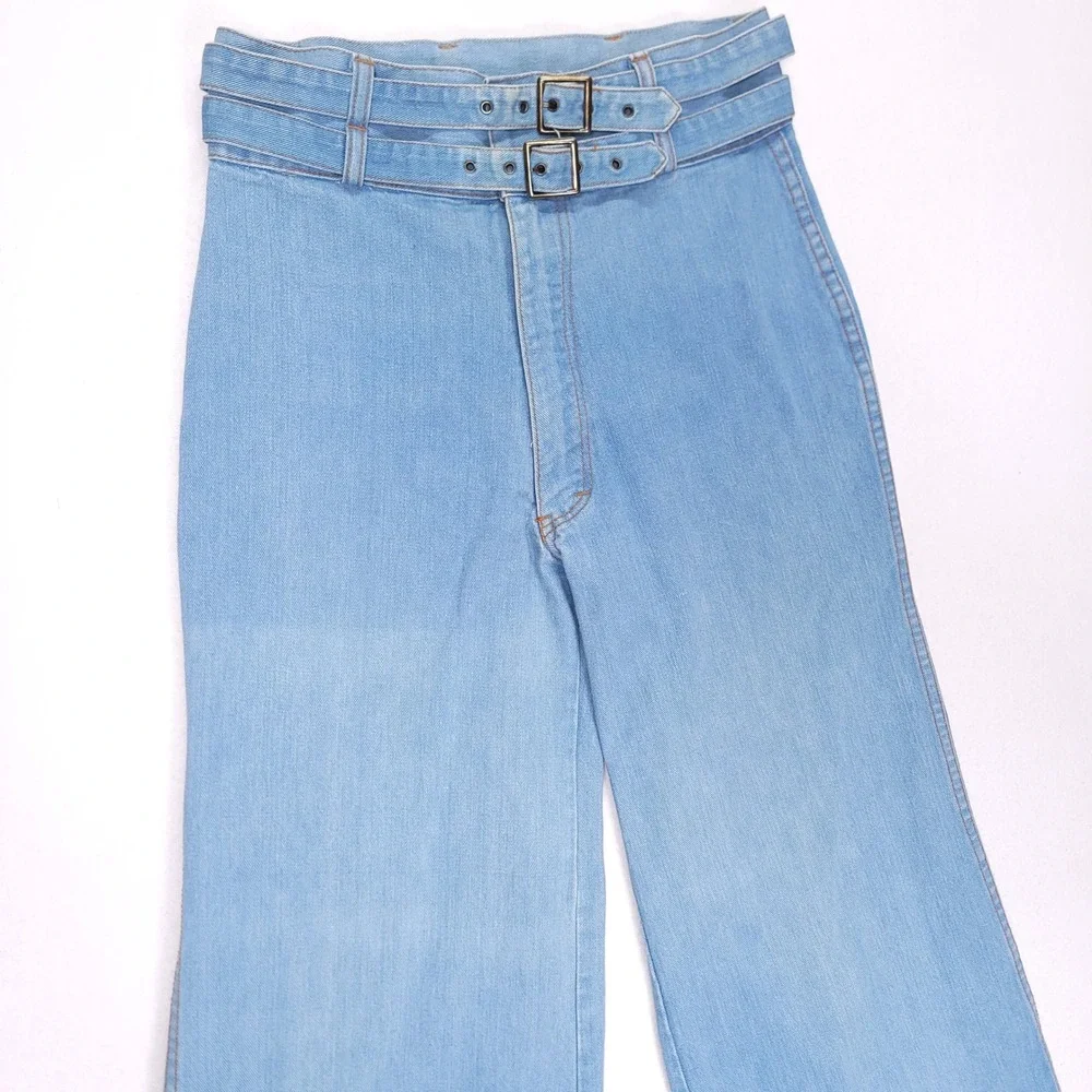 Pentimento Vintage High Waisted Wide Leg Double Belt Jeans Light Wash 13L - Picture 2 of 10